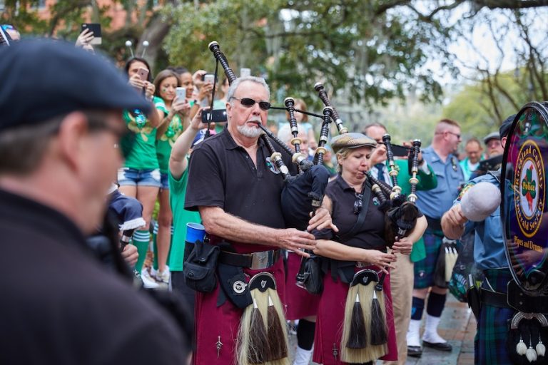 Savannah, GA / USA - March 20 2018: Saint Patrick's Day Bagpipes