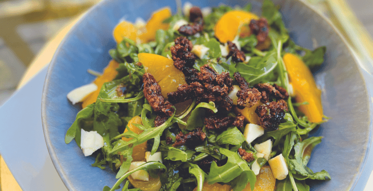 Peach salad with candied pecans recipe