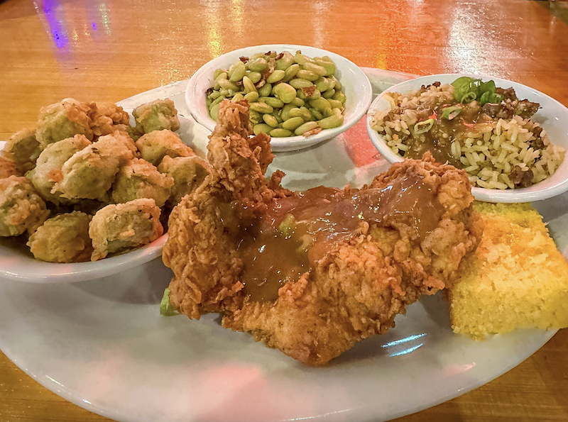 The meat and three at One Hot Mama’s is Southern comfort, plated