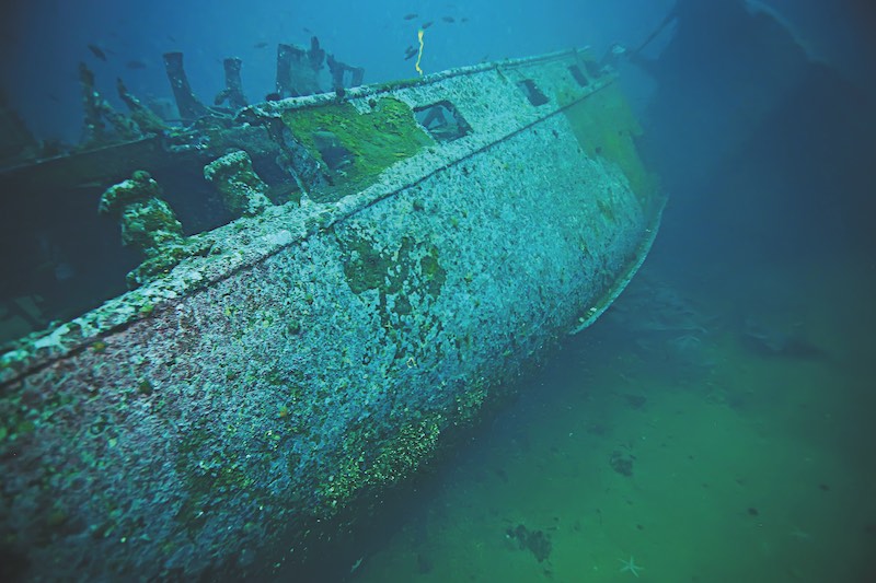 Underwater shipwreck remains