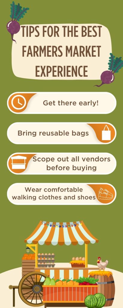 Tips for shopping at Farmers Markets infographic