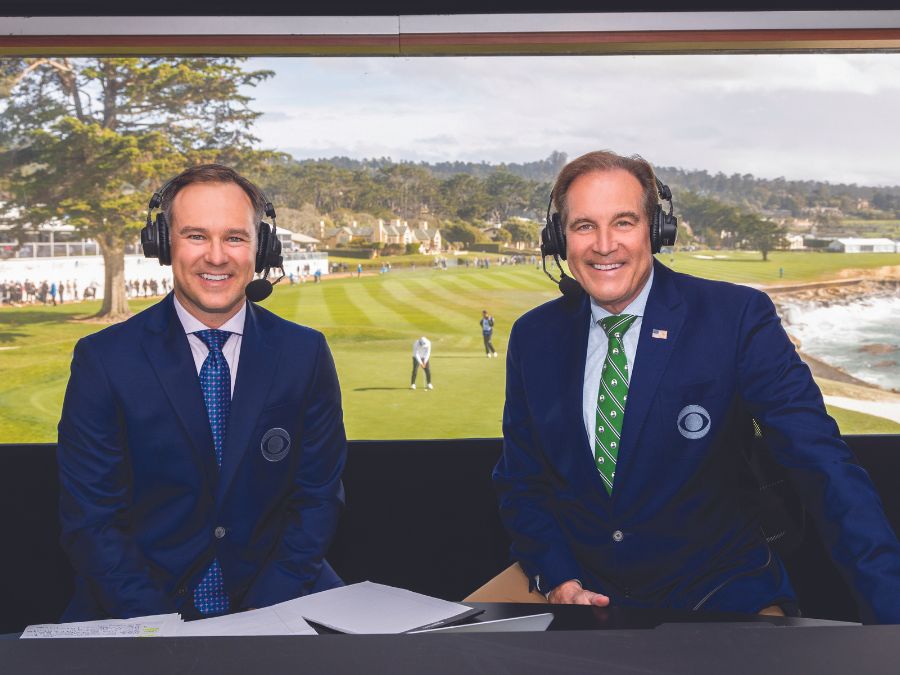 Trevor Immelman (left) and Jim Nantz will call the 2023 RBC Heritage Presented by Boeing from the CBS Sports Tower overlooking Harbour Town Golf Links.