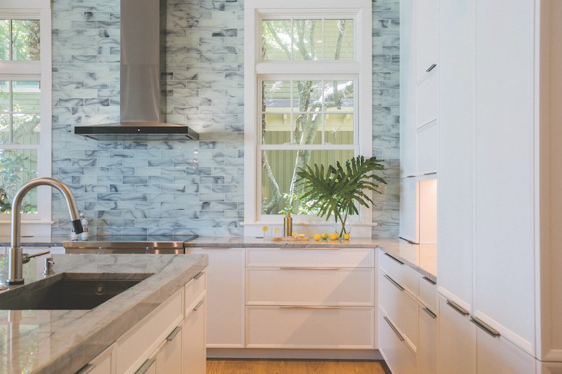 Kitchen designed with coastal blue color