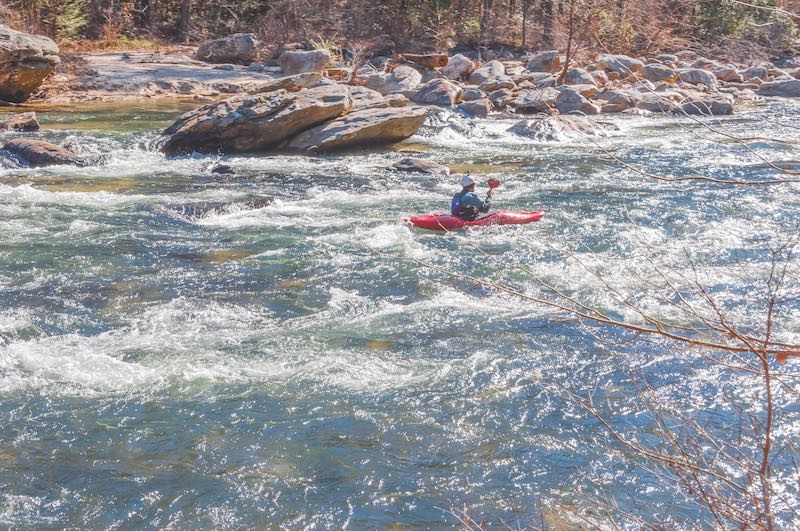 GEORGIA-USA-JANUARY 20 2015: Unidentified kayakers, navigating rapids on  the Chattooga Wild and Scenic River.