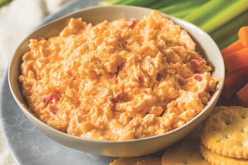 Homemade Pimento Cheese Spread with Crackers and Veggies