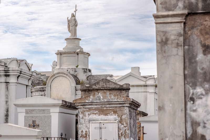 New Orleans, Louisiana / USA - February 14, 2019: Beautiful above ground graves in the famous St. Louis Cemetery Number 1 in New Orleans, Louisiana, site of the grave of Marie Laveau, Vodoo Queen.