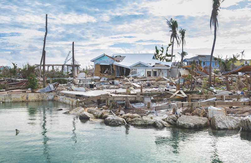 Hurricane damage, destruction  and debris