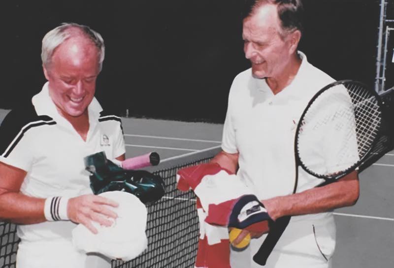 Curry Kirkpatrick and President George H.W. Bush playing tennis
