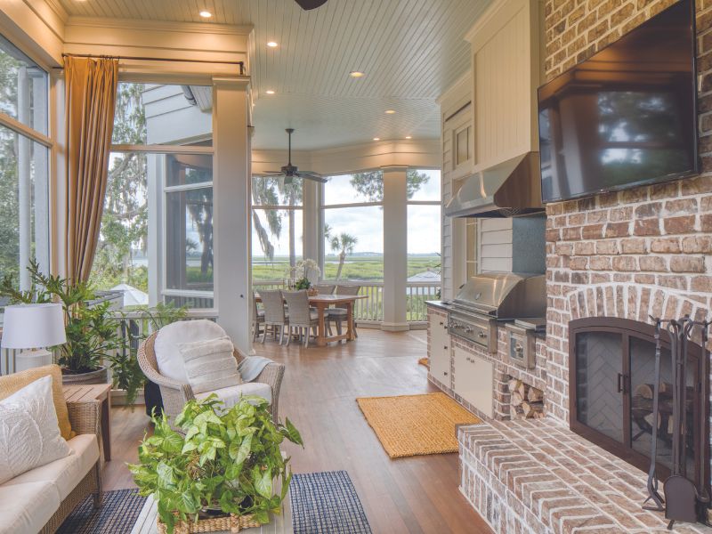 Outdoor living with fireplace