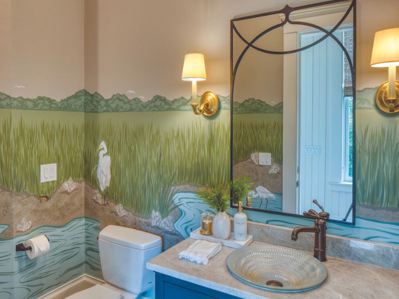 Guest bathroom wall design for marsh theme