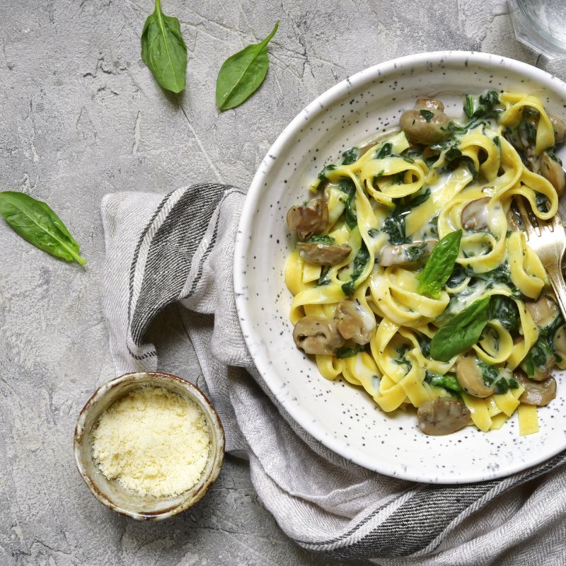 Creamy Mushroom & Spinach Tagliatelle