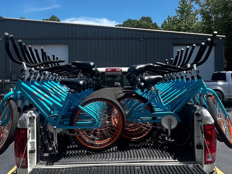 Alljoy Bike and Beach Rental Company blue bikes in Hilton Head Island