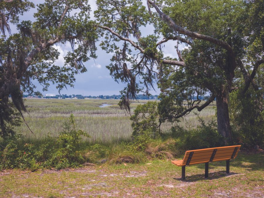 Whitehall park, Beaufort, SC - Park bench overlooking marsh