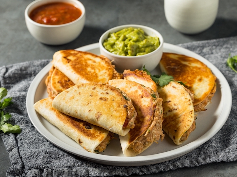 Homemade Mini Chicken Quesadillas with Salsa and Guac