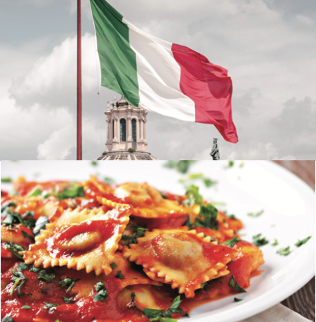 Italy flag with Italian pasta dish