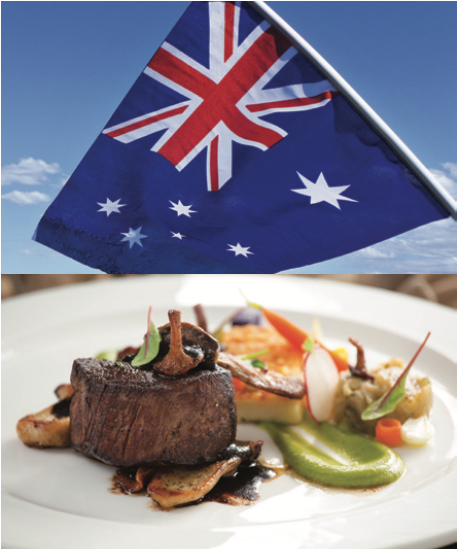 Australia flag with Australian inspired plate of food