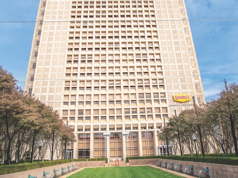 Spartanburg, S.C. / USA - November 16, 2019: The famous Denny's headquarters building, downtown.