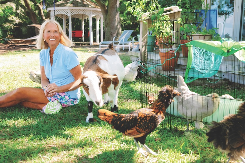 Debi Lynes with her chickens