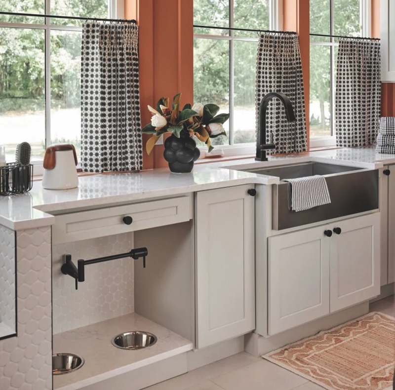 Laundry room with built in dog station and sink area