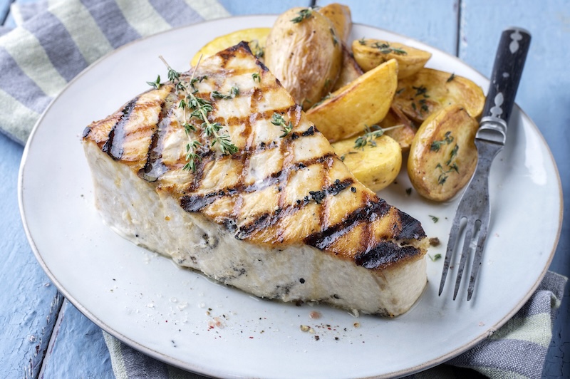 Barbecue Swordfish Steak on Plate