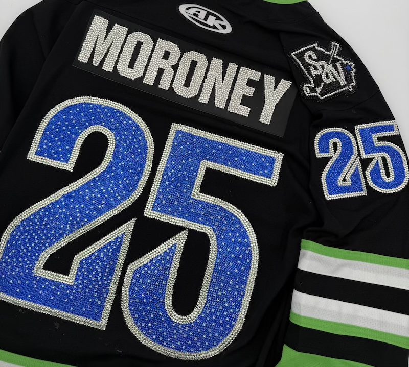 Custom Savannah Ghost Pirates hockey jerseys were made for Moroney’s two hometown shows