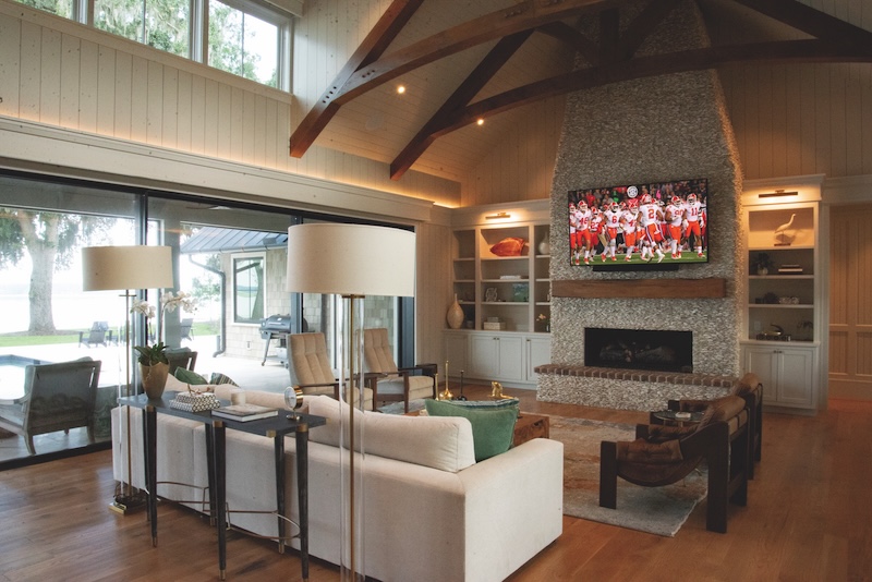 Living room with football on tv - entertaining rooms