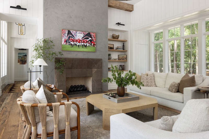 Indoor living room with football on the tv