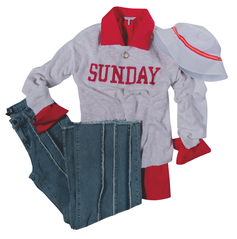 Playful and polished, this not-so-basic game-day look from Currents is made for the fan in it for the vibes