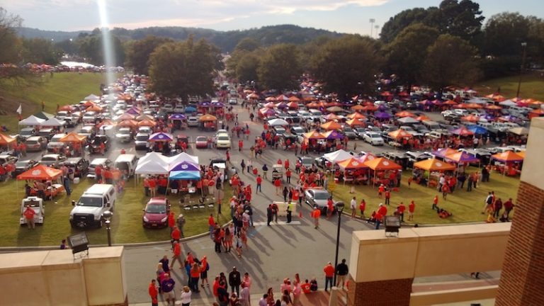 Clemson, SC / USA - October 19 2013: Fans tailgate outside of Clemson stadium before a football game