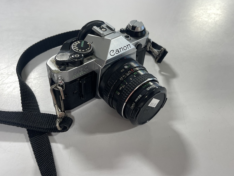 Canon AE-1 film camera from God's Goods Thrift Store in Bluffton