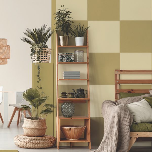 Nostalgic Checkerboard Accent Wall Surprises in Creams and Greens