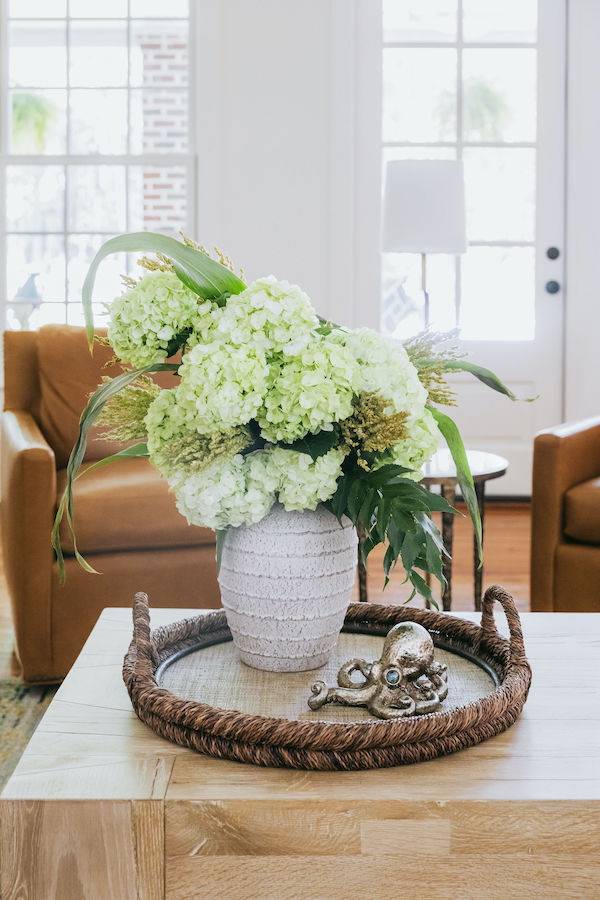 October Floral of the month green hydrangea home arrangement