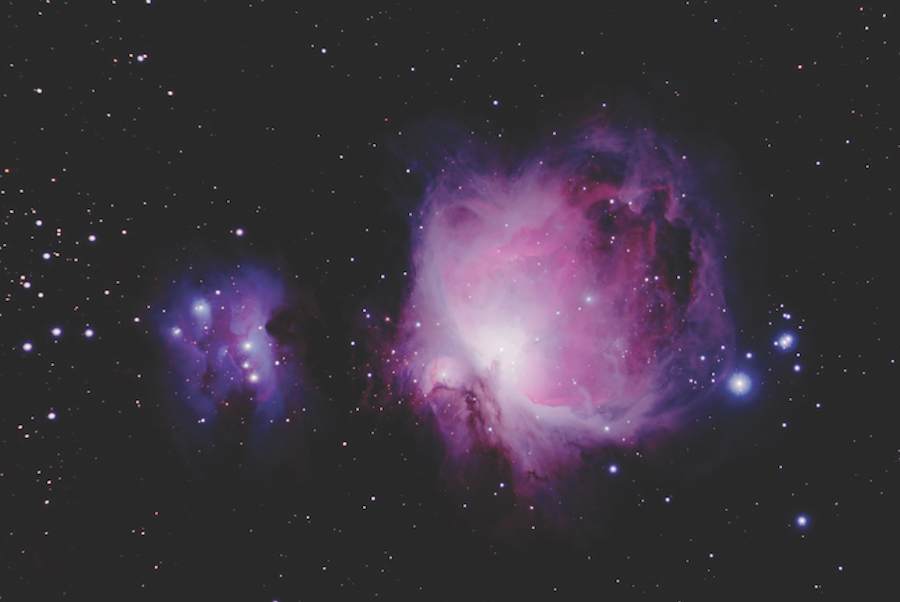 The Great Orion Nebula (M42) purple cloud of gas and dust in constellations