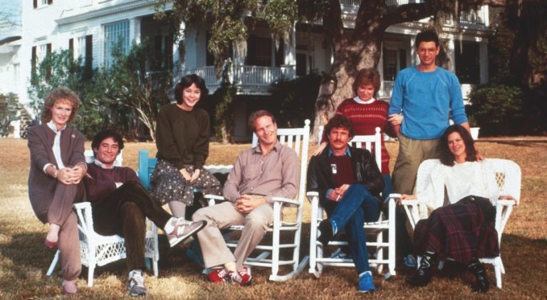 The cast of the 1983 film The Big Chill gathers in front of Tidalholm in downtown Beaufort