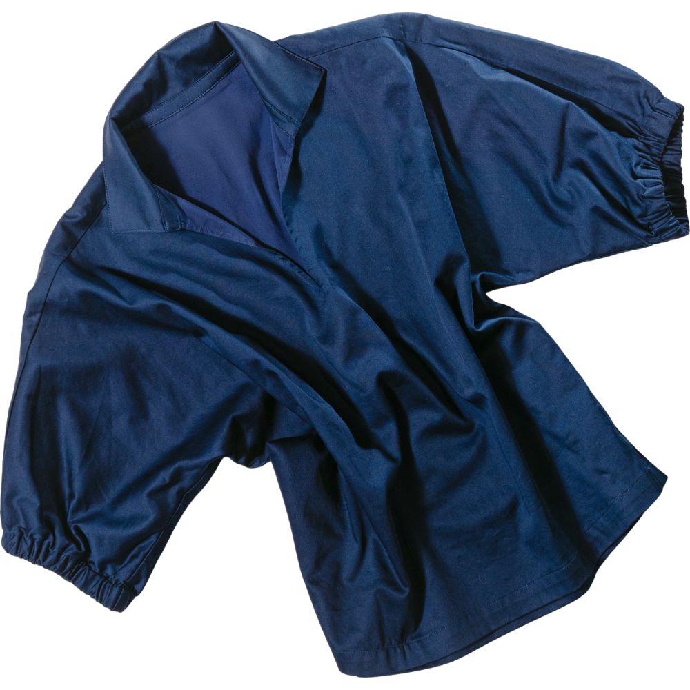 A structured blue V-neck top from Evelyn & Arthur