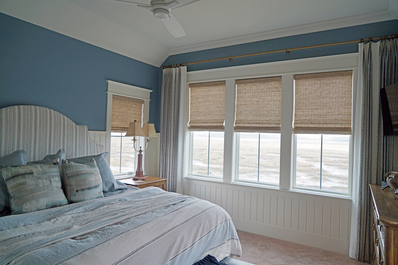 Belfair home with natural woven wood shades from Seaglass Windowscapes and Hunter Douglas in Bluffton home 2026 bedroom