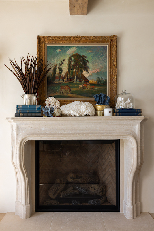 J Banks Design Hilton Head California Mediterranean farmhouse home art and fireplace