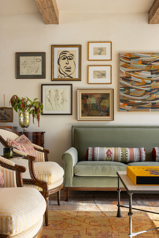 J Banks Design Hilton Head California Mediterranean farmhouse home sofa and art gallery
