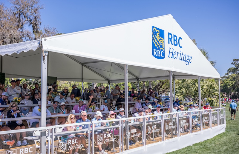 sky boxes overlooking the 18th green - RBC Heritage - Harbour Town Golf Links