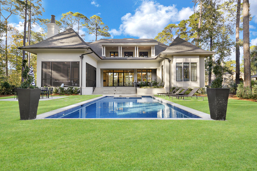 Long Cove home Versailles French pattern tiles pool deck by Year Round Pool Hilton Head Island