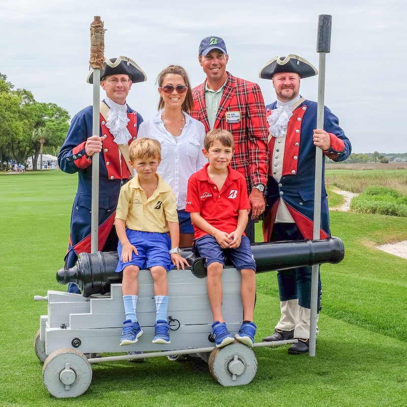 PGA Tour golfer Matt Kuchar brought his wife, Sybi, and their sons, Cameron and Carson, to the cannon ceremony the year after his dramatic 2014 victory