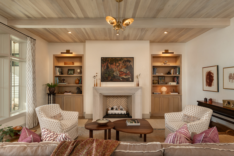 2024 Southern Living Idea Home Kiawah Island limestone fireplace