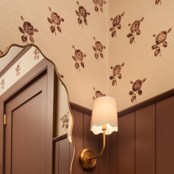 Showstopping Wall Art Stuns in This Posh Powder Room