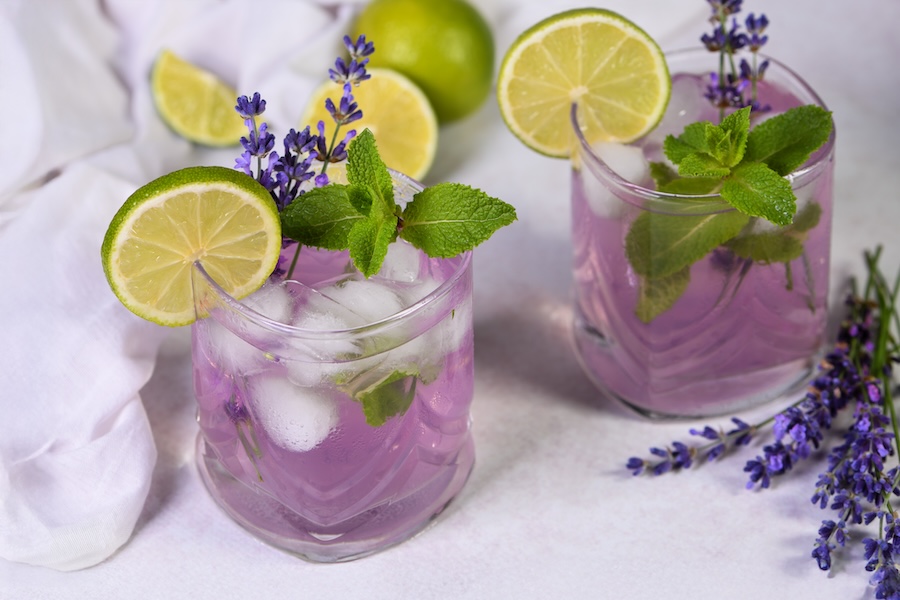 Mojito cocktail with lavender and mint aroma. Summer refreshing drink