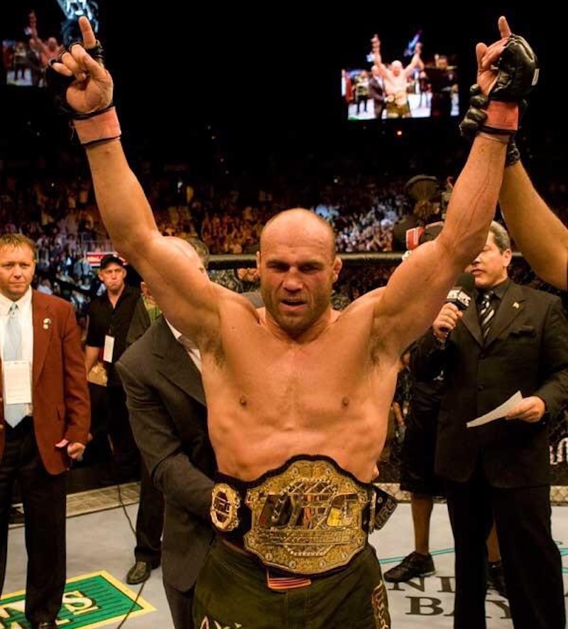 Couture celebrates his TKO victory over Gabriel Gonzaga