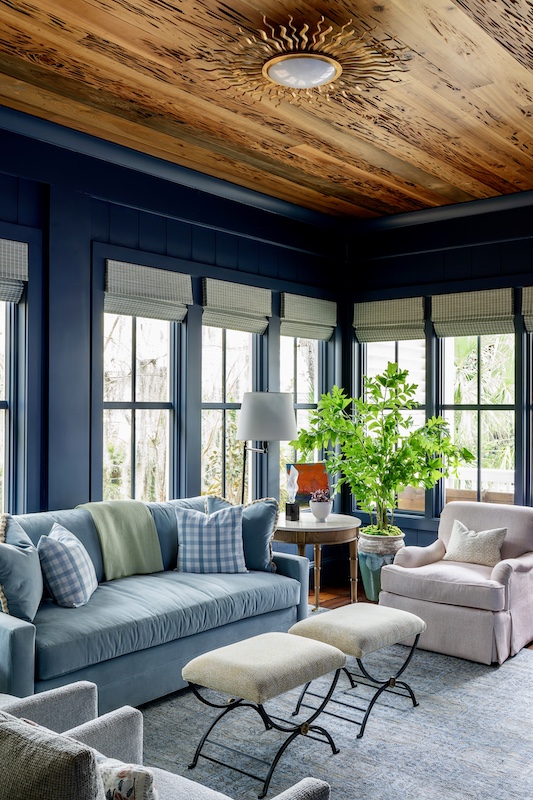Enclosed porch by Kelly Caron Designs and Budget Blinds of Hilton Head Island renovation