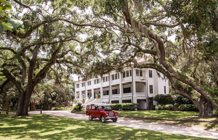 Greyfield Inn on Cumberland Island surrounded by oak trees near Hilton Head Island