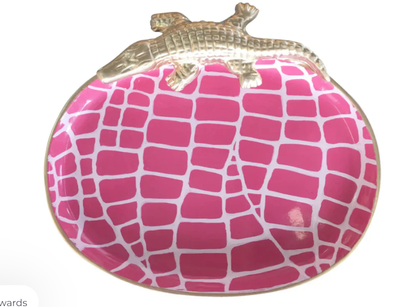 Decorative crocodile print soap tray for Powder room by Marsh on the May Interiors Old Town Bluffton