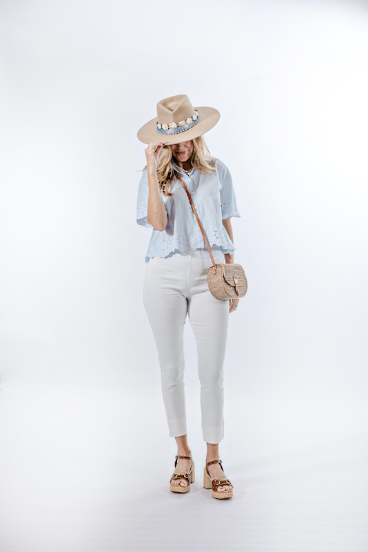 Miki Reeve wearing Evelyn and Arthur, Jean-Pierre Klifa, Palmettoes, Brims on the Bluff, Gifted and Currents Coastal style guide