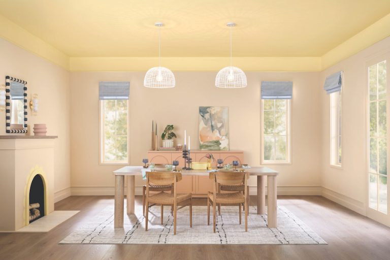 Retro-inspired dining room with Dutch Boy Color of the Year 2026 Melodious Ivory